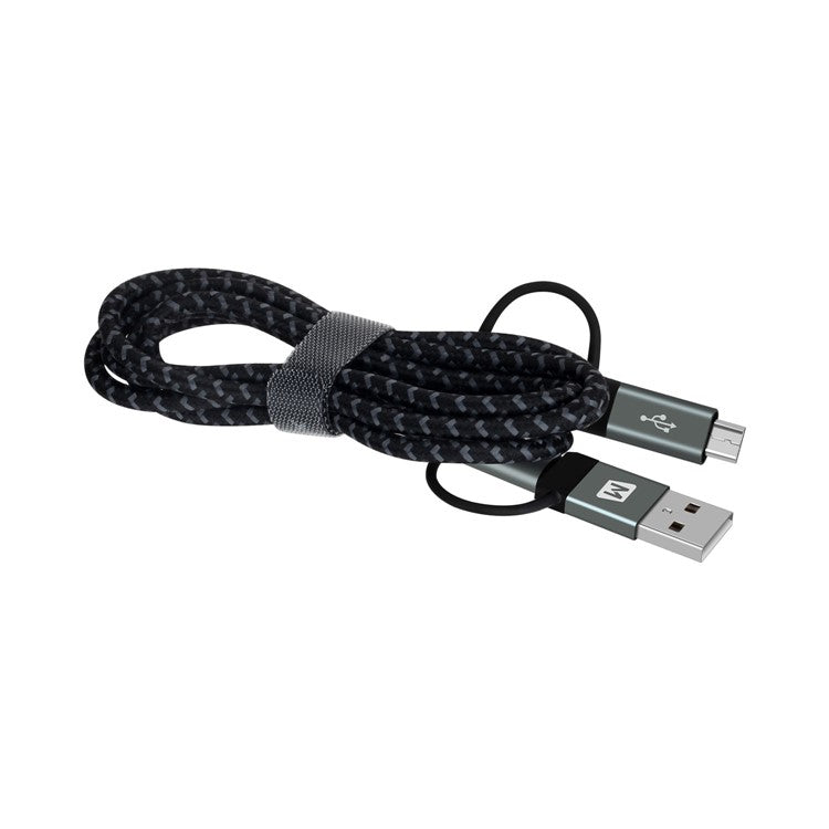 MOMAX for iPhone 15 Series 4-in-1 Type-C to Micro USB & Type-C to USB A Charging and Data Sync Nylon Braided Cable