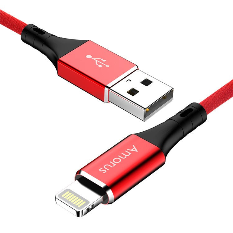 AMORUS 2.4A Aluminium Alloy Cotton Cloth Braided Lightning 8Pin Charge Sync Data Cable Cord for iPhone iPad iPod - Red