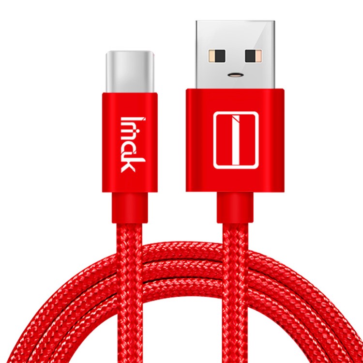 IMAK Woven Pattern 1.0M Type-C USB Data Sync Charging Cable for Samsung Huawei - Red