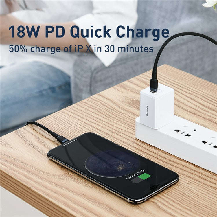 BASEUS Type-C to iP Sync Data Cable PD Quick Charge 18W 1m Nylon Braided Cable - Black