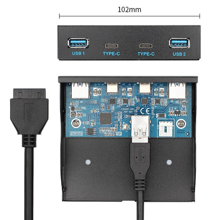 USB-C & USB 3.0 Hub 4 Ports Front Panel to Motherboard 20Pin Connector Cable for 3.5'' Floppy Bay