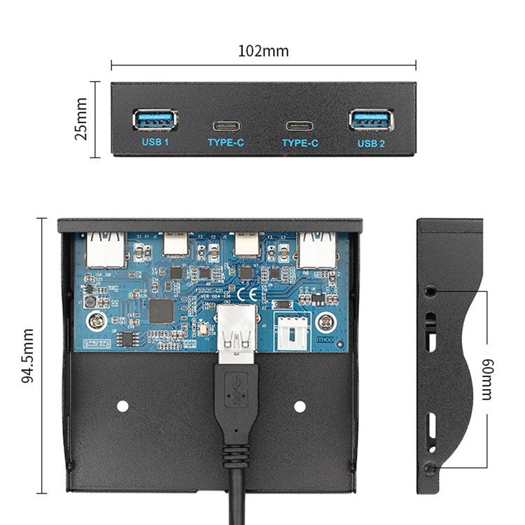 USB-C & USB 3.0 Hub 4 Ports Front Panel to Motherboard 20Pin Connector Cable for 3.5'' Floppy Bay