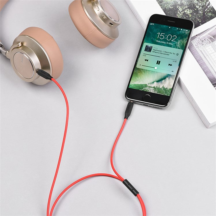HOCO UPA12 3.5 mm Male to Male Stereo Audio Aux Cable with Microphone - Red