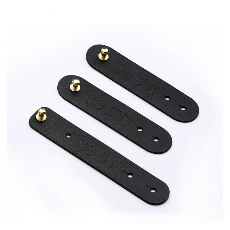 SOYAN 3PCS/Lot PU Leather Earphone Bobbin Winder Cable Organizer - Black