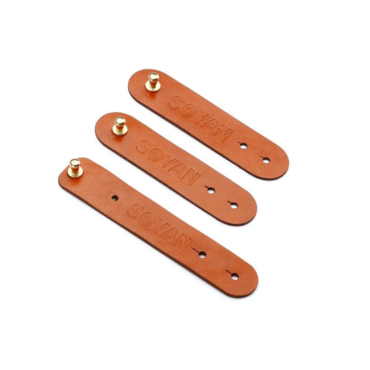 SOYAN 3PCS/Lot PU Leather Cable Cord Wire Earphone Bobbin Winder Organizer - Light Brown