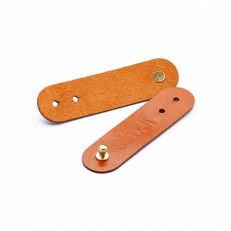 SOYAN 3PCS/Lot PU Leather Cable Cord Wire Earphone Bobbin Winder Organizer - Light Brown