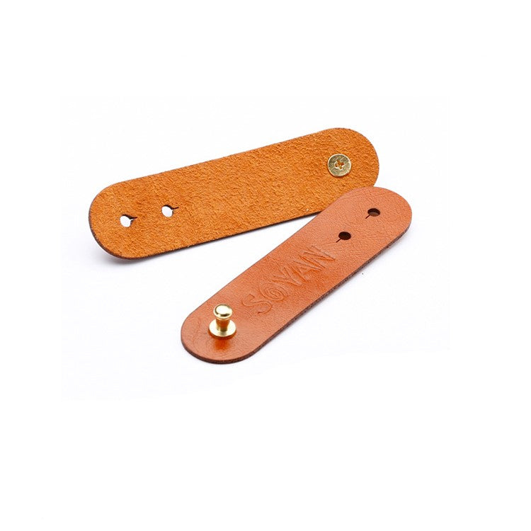 SOYAN 3PCS/Lot PU Leather Cable Cord Wire Earphone Bobbin Winder Organizer - Light Brown