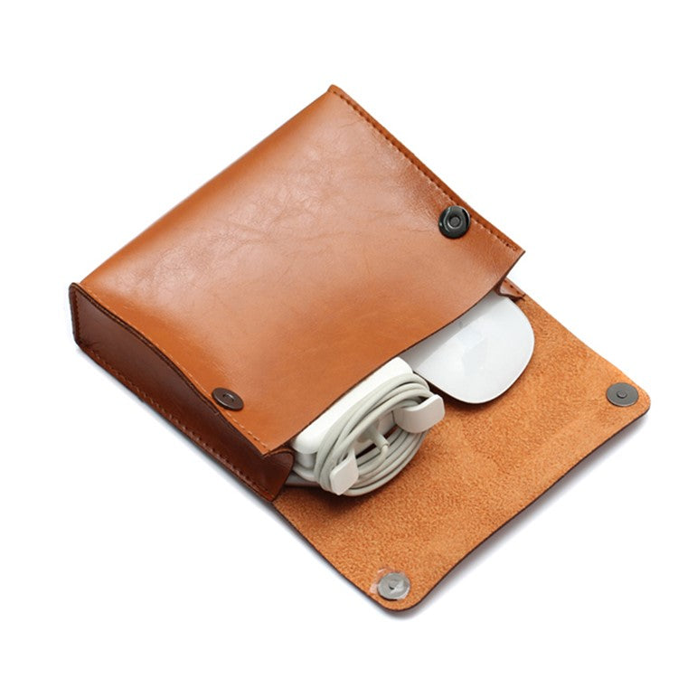 SOYAN PU Leather Pouch Bag Cover for Macbook Air / Pro Power Adapter - Light Brown