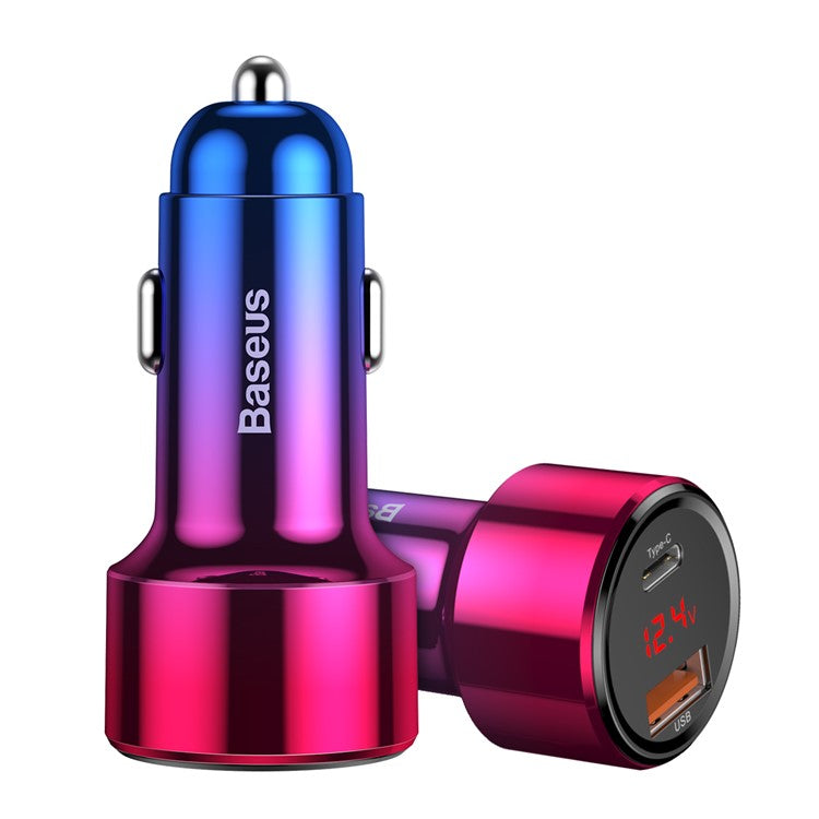 BASEUS Magic Series Car Charger Adapter with Digital Display (Type-C PD+QC) Intelligent Dual Quick Charging Car Charger 45W - Blue / Rose