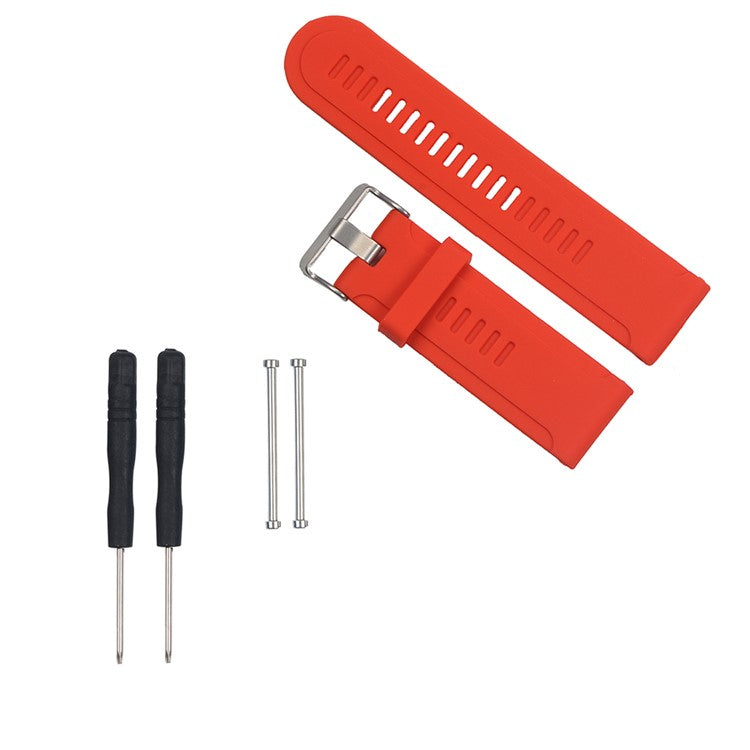 Soft Silicone Watch Band for Garmin Fenix 3/Fenix 3 HR/Fenix 2 etc + Lugs Adapters + Tools - Red