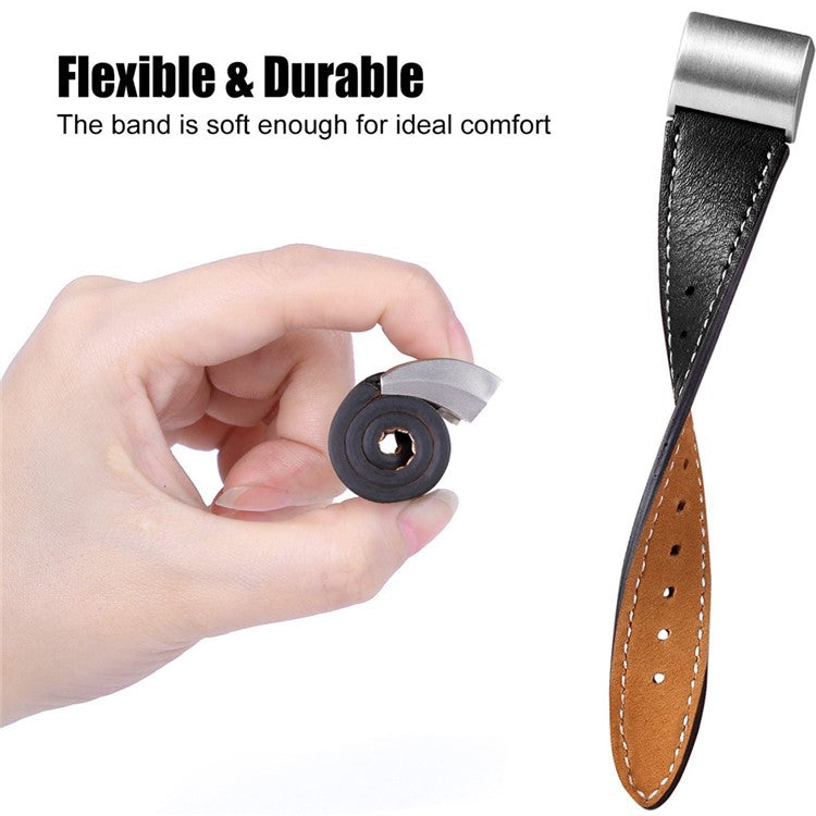 For Fitbit Charge 2 Genuine Leather Watch Band Replacement Wrist Strap Replacement - Black
