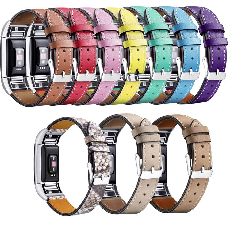 For Fitbit Charge 2 Genuine Leather Watch Band Replacement Wrist Strap Replacement - Black