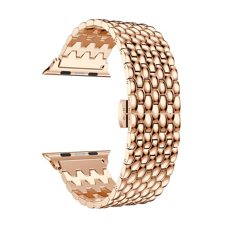 For Apple Watch Series 10 42mm / 9 8 7 41mm / SE (2023) SE (2022) SE 6 5 4 40mm / 3 2 1 38mm 316L Stainless Steel Smart Watch Band Strap with Butterfly Buckle - Rose Gold Color