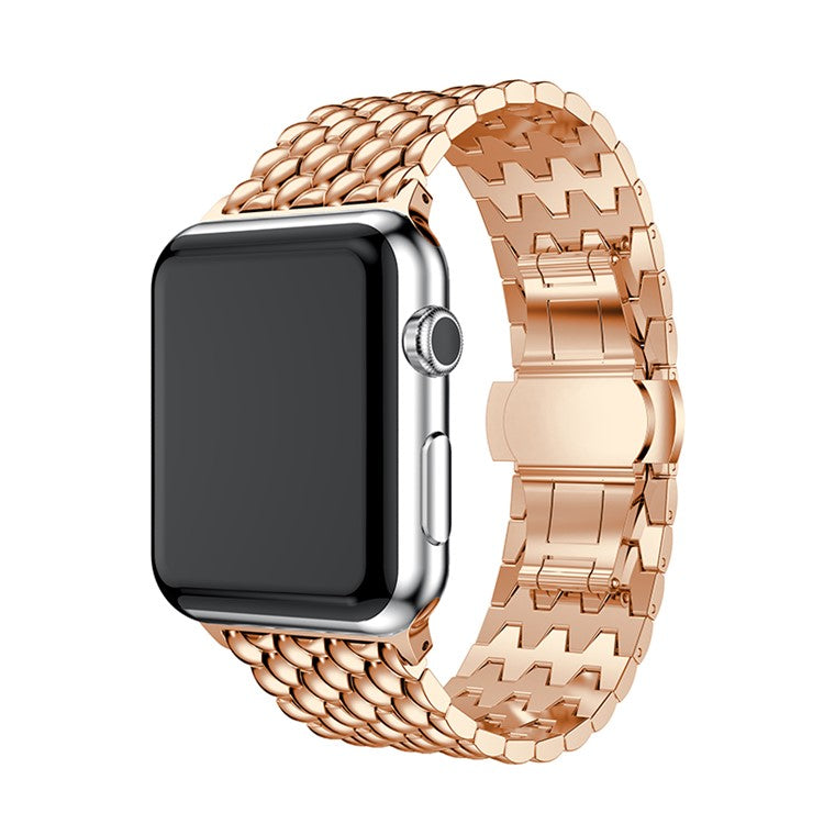 For Apple Watch Series 10 42mm / 9 8 7 41mm / SE (2023) SE (2022) SE 6 5 4 40mm / 3 2 1 38mm 316L Stainless Steel Smart Watch Band Strap with Butterfly Buckle - Rose Gold Color