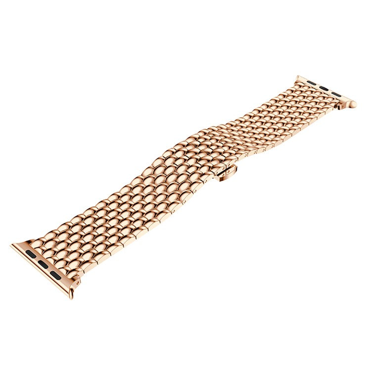 For Apple Watch Series 10 42mm / 9 8 7 41mm / SE (2023) SE (2022) SE 6 5 4 40mm / 3 2 1 38mm 316L Stainless Steel Smart Watch Band Strap with Butterfly Buckle - Rose Gold Color