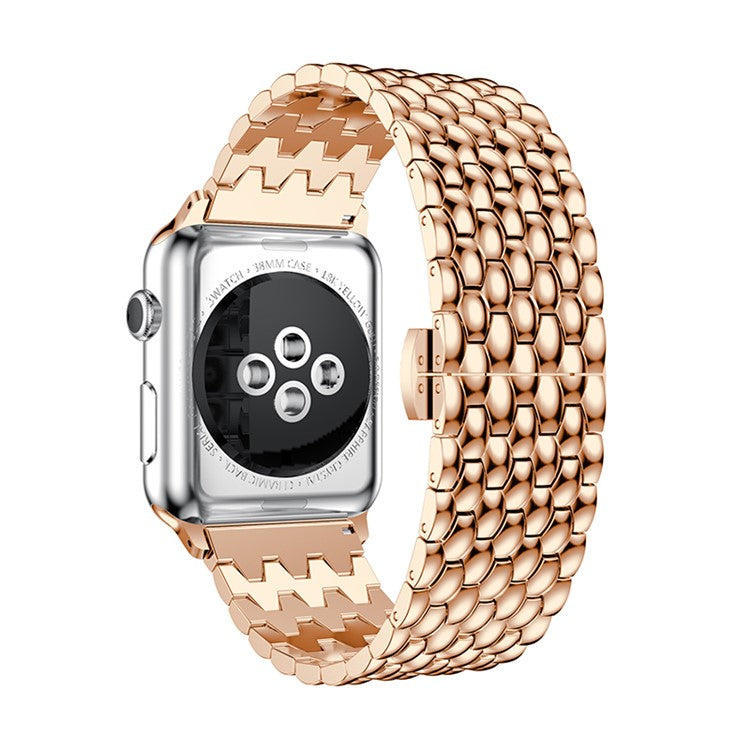 For Apple Watch Series 10 42mm / 9 8 7 41mm / SE (2023) SE (2022) SE 6 5 4 40mm / 3 2 1 38mm 316L Stainless Steel Smart Watch Band Strap with Butterfly Buckle - Rose Gold Color