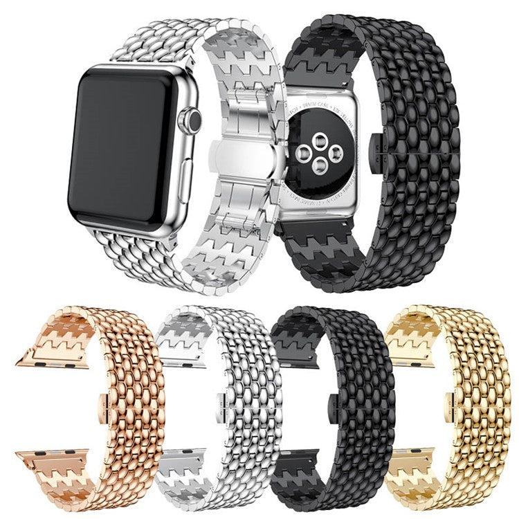 For Apple Watch Series 10 42mm / 9 8 7 41mm / SE (2023) SE (2022) SE 6 5 4 40mm / 3 2 1 38mm 316L Stainless Steel Smart Watch Band Strap with Butterfly Buckle - Rose Gold Color