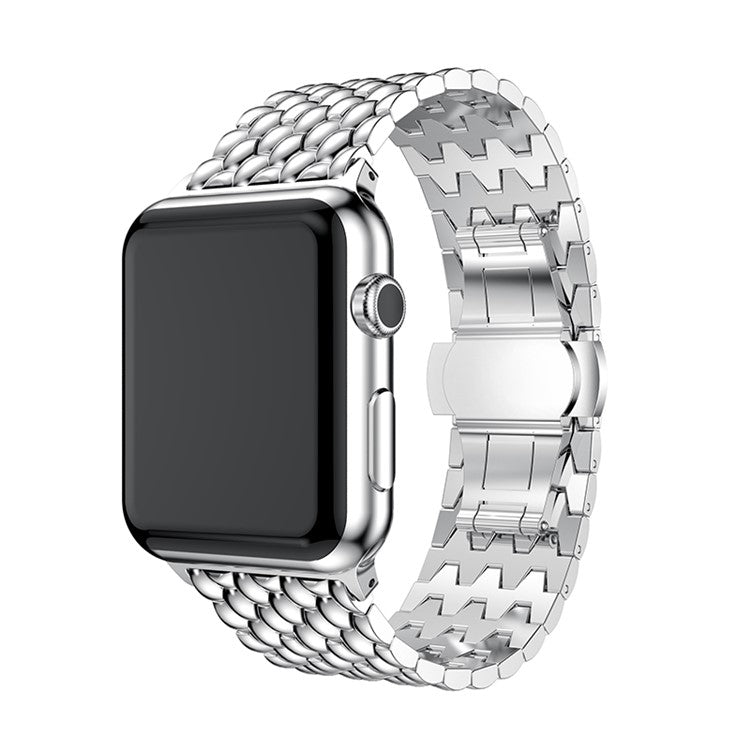 For Apple Watch Series 10 42mm / 9 8 7 41mm / SE (2023) SE (2022) SE 6 5 4 40mm / 3 2 1 38mm 316L Stainless Steel Smart Watch Band Strap with Butterfly Buckle - Silver Color