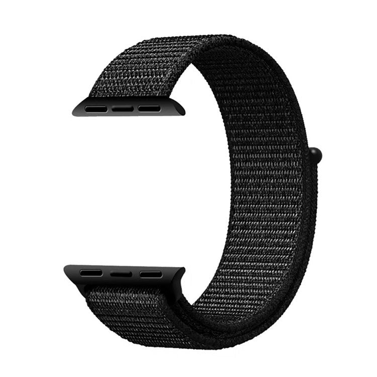 For Apple Watch Series 10 46mm / Ultra 2 Ultra 49mm / Series 9 8 7 45mm / SE (2023) SE (2022) SE 6 5 4 44mm / 3 2 1 42mm Nylon Watch Band Adjustable Breathable Replacement Wristband - All Black