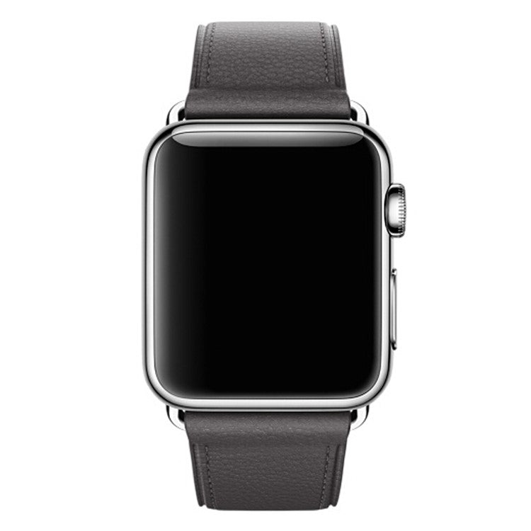 For Apple Watch Series 10 46mm / Ultra 2 Ultra 49mm / 9 8 7 45mm / SE (2023) SE (2022) SE 6 5 4 44mm / 3 2 1 42mm Litchi Texture Genuine Leather Watch Band Wrist Strap Replacement - Grey