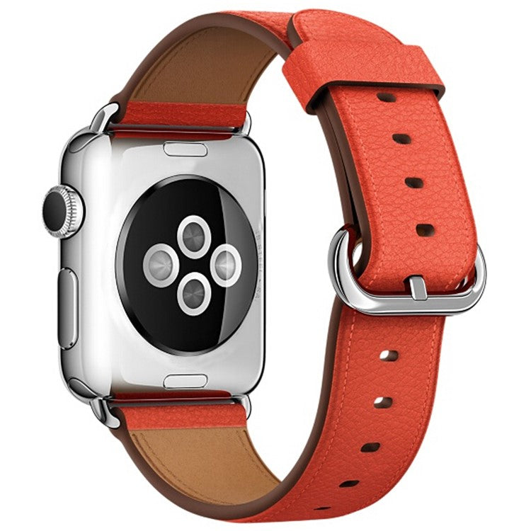 For Apple Watch Series 10 46mm / Ultra 2 Ultra 49mm / 9 8 7 45mm / SE (2023) SE (2022) SE 6 5 4 44mm / 3 2 1 42mm Litchi Texture Genuine Leather Watch Band Wrist Strap Replacement - Red