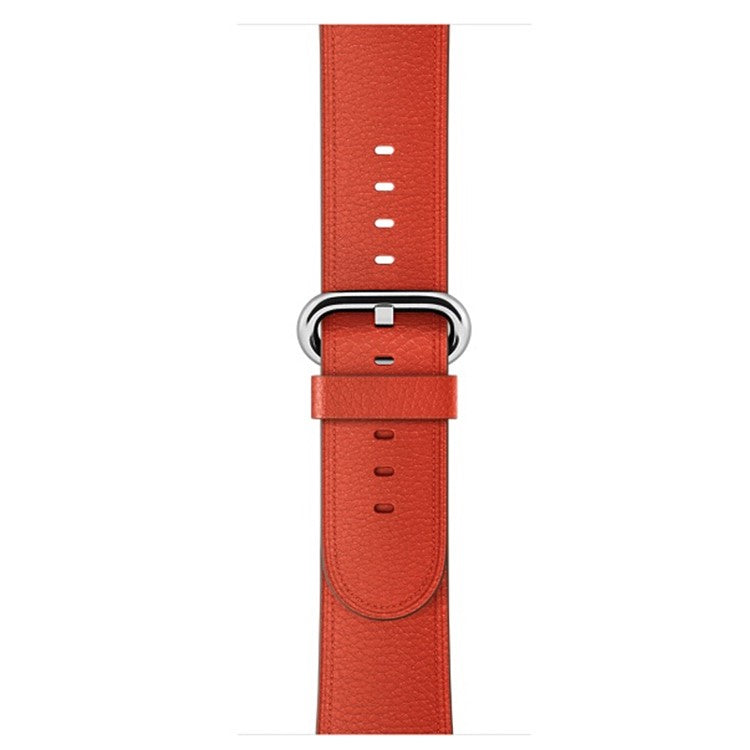 For Apple Watch Series 10 46mm / Ultra 2 Ultra 49mm / 9 8 7 45mm / SE (2023) SE (2022) SE 6 5 4 44mm / 3 2 1 42mm Litchi Texture Genuine Leather Watch Band Wrist Strap Replacement - Red