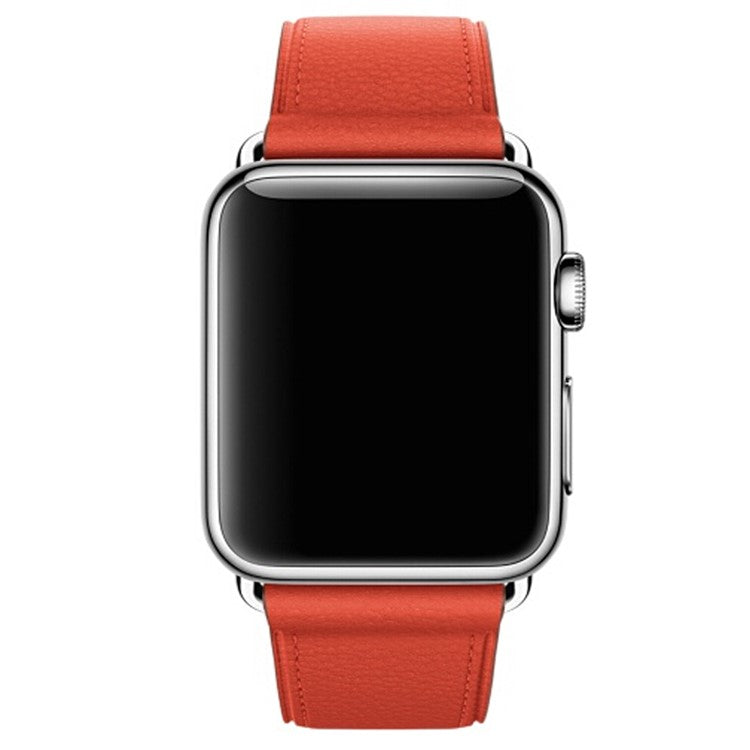 For Apple Watch Series 10 46mm / Ultra 2 Ultra 49mm / 9 8 7 45mm / SE (2023) SE (2022) SE 6 5 4 44mm / 3 2 1 42mm Litchi Texture Genuine Leather Watch Band Wrist Strap Replacement - Red