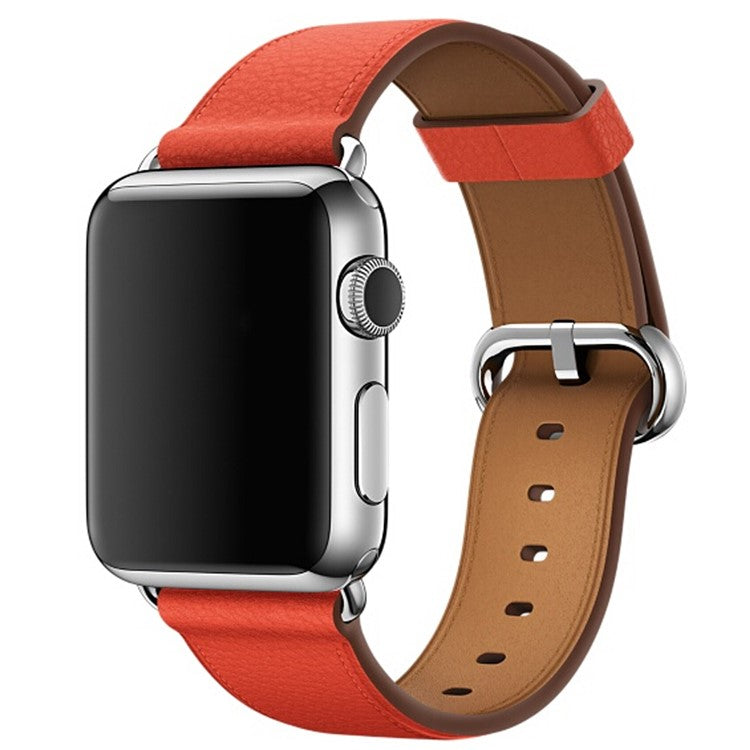 For Apple Watch Series 10 46mm / Ultra 2 Ultra 49mm / 9 8 7 45mm / SE (2023) SE (2022) SE 6 5 4 44mm / 3 2 1 42mm Litchi Texture Genuine Leather Watch Band Wrist Strap Replacement - Red