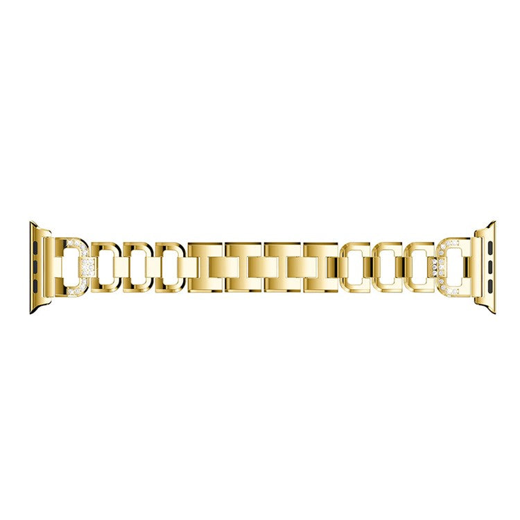 For Apple Watch Series 10 42mm / 9 8 7 41mm / SE (2023) SE (2022) SE 6 5 4 40mm / 3 2 1 38mm Rhinestones D Shaped Watchband Stainless Steel Watch Band - Gold