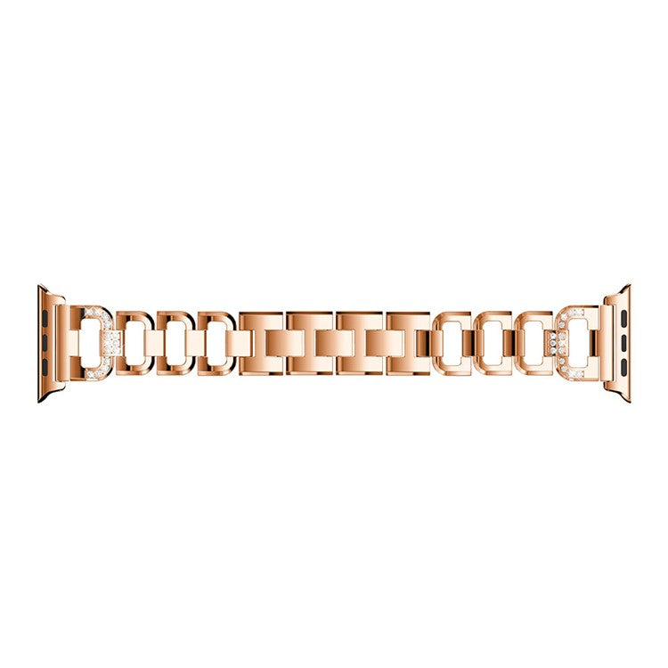 For Apple Watch Series 10 46mm / Ultra 2 Ultra 49mm / 9 8 7 45mm / SE (2023) SE (2022) SE 6 5 4 44mm / 3 2 1 42mm Rhinestone Decor Watch Strap D Shaped Stainless Steel Watch Band - Rose Gold