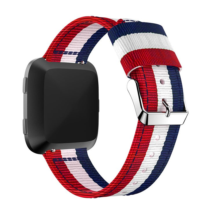 Adjustable Woven Nylon Watch Strap Replacement for Fitbit Versa - Blue / White / Red