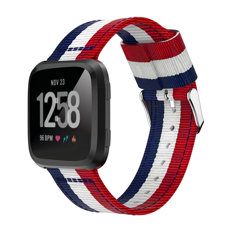 Adjustable Woven Nylon Watch Strap Replacement for Fitbit Versa - Blue / White / Red