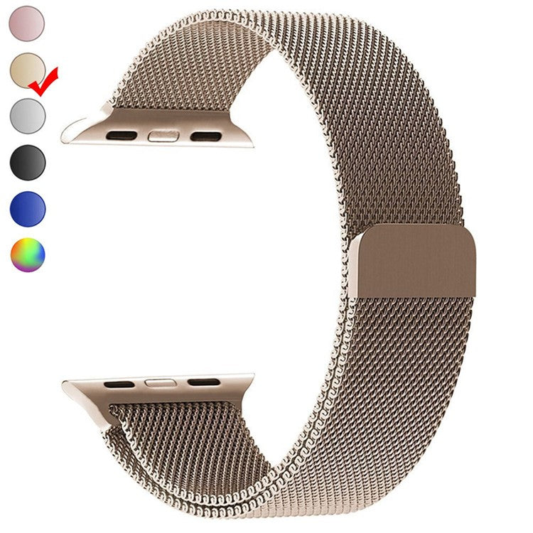 Magnetic Milanese Loop Metal Watch Wrist Strap for Apple Watch Series 10 46mm / Ultra 2 Ultra 49mm / 9 8 7 45mm / SE (2023) SE (2022) SE 6 5 4 44mm / 3 2 1 42mm - Champagne Gold