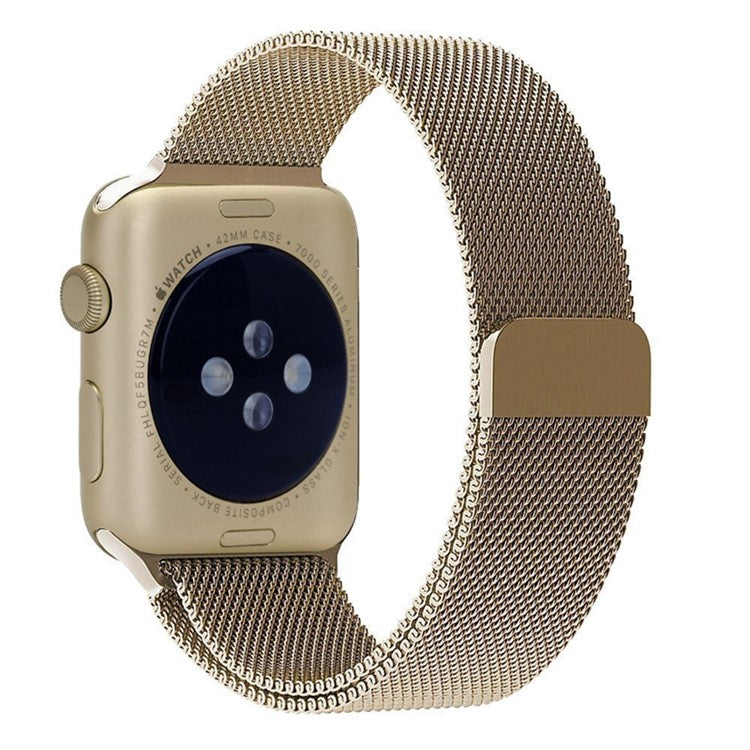 Magnetic Milanese Loop Metal Watch Wrist Strap for Apple Watch Series 10 46mm / Ultra 2 Ultra 49mm / 9 8 7 45mm / SE (2023) SE (2022) SE 6 5 4 44mm / 3 2 1 42mm - Champagne Gold