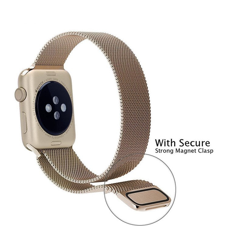Magnetic Milanese Loop Metal Watch Wrist Strap for Apple Watch Series 10 46mm / Ultra 2 Ultra 49mm / 9 8 7 45mm / SE (2023) SE (2022) SE 6 5 4 44mm / 3 2 1 42mm - Champagne Gold