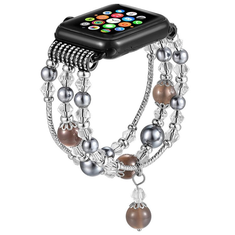 Agate Beads Pearl Watch Bracelet Strap for Apple Watch Series 10 46mm / Ultra 2 Ultra 49mm / 9 8 7 45mm / SE (2023) SE (2022) SE 6 5 4 44mm / 3 2 1 42mm - Brown