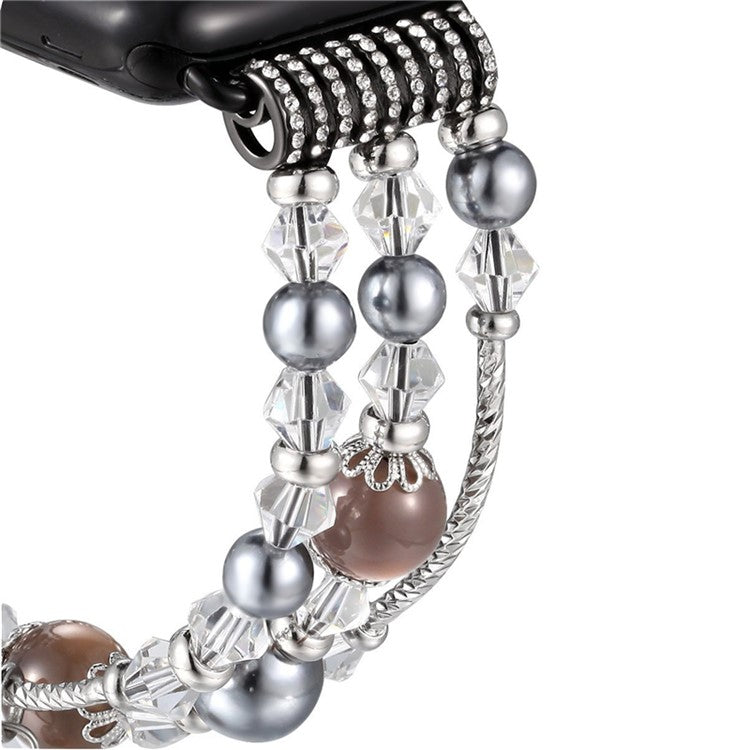 Agate Beads Pearl Watch Bracelet Strap for Apple Watch Series 10 46mm / Ultra 2 Ultra 49mm / 9 8 7 45mm / SE (2023) SE (2022) SE 6 5 4 44mm / 3 2 1 42mm - Brown