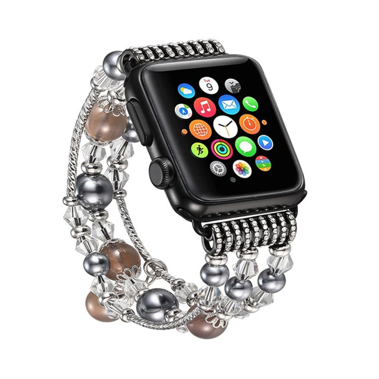 Agate Beads Pearl Watch Bracelet Strap for Apple Watch Series 10 46mm / Ultra 2 Ultra 49mm / 9 8 7 45mm / SE (2023) SE (2022) SE 6 5 4 44mm / 3 2 1 42mm - Brown
