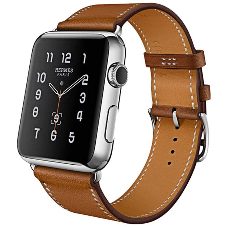 Hermes Style 4-piece Double Tour Genuine Leather Watchband Strap for Apple Watch Series 10 46mm / Ultra 2 Ultra 49mm / 9 8 7 45mm / SE (2023) SE (2022) SE 6 5 4 44mm / 3 2 1 42mm - Brown
