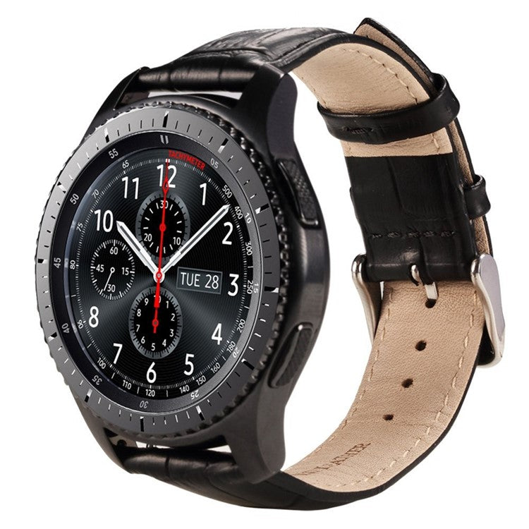 22mm Crocodile Texture PU Leather Watch Strap for Samsung Gear S3 Frontier / S3 Classic - Black
