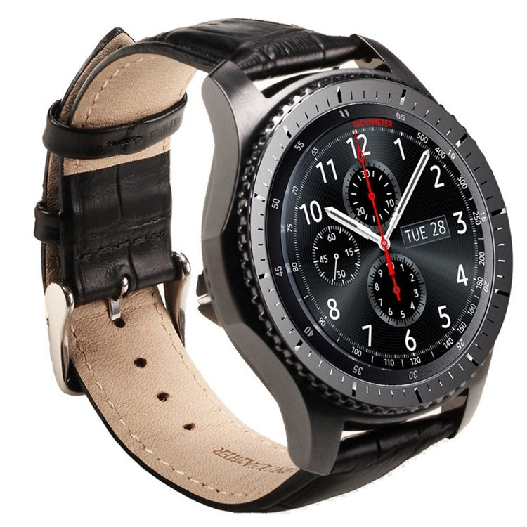 22mm Crocodile Texture PU Leather Watch Strap for Samsung Gear S3 Frontier / S3 Classic - Black