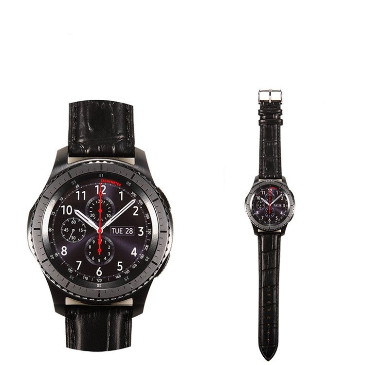 22mm Crocodile Texture PU Leather Watch Strap for Samsung Gear S3 Frontier / S3 Classic - Black
