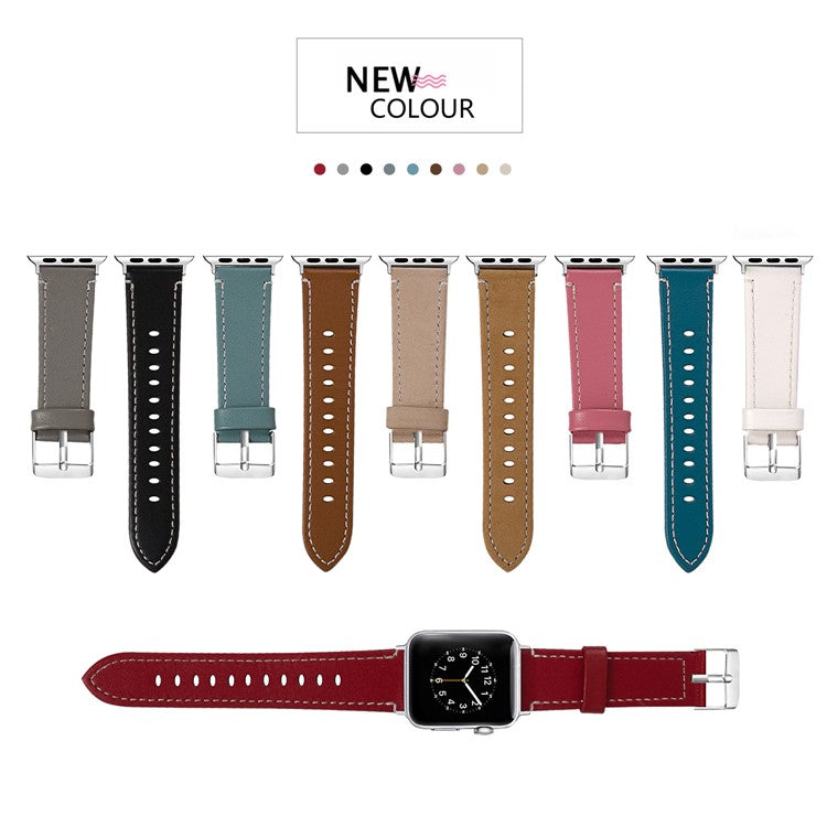 Genuine Leather Watch Wrist Bracelet for Apple Watch Series 10 46mm / Ultra 2 Ultra 49mm / 9 8 7 45mm / SE (2023) SE (2022) SE 6 5 4 44mm / 3 2 1 42mm - Pink