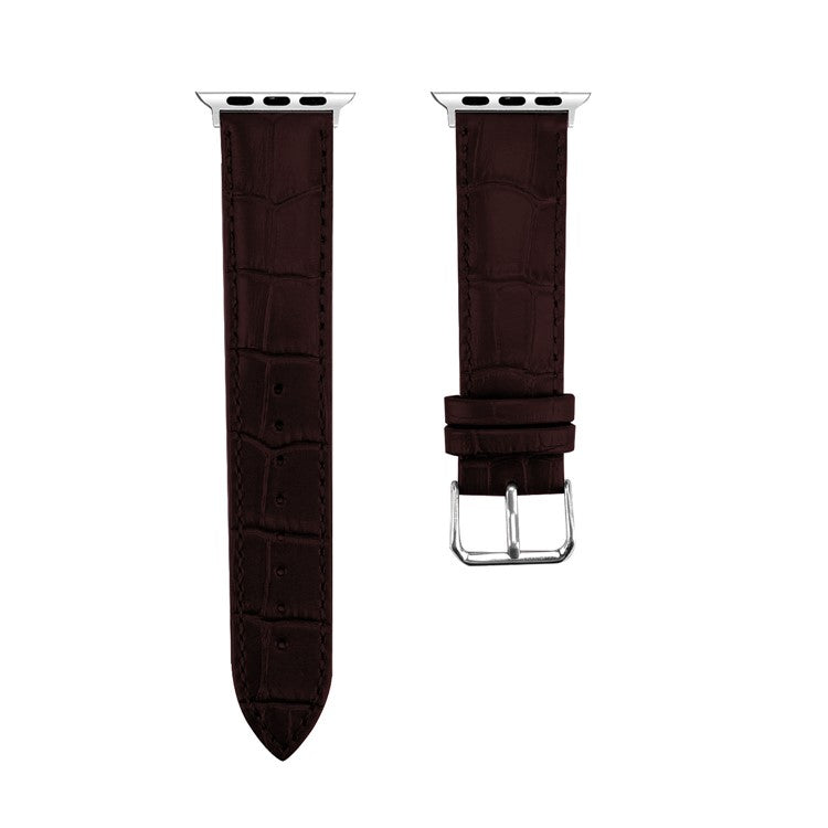 Genuine Leather Metal Buckle Wristwatch Band for Apple Watch Series 10 42mm / 9 8 7 41mm / SE (2023) SE (2022) SE 6 5 4 40mm / 3 2 1 38mm - Brown
