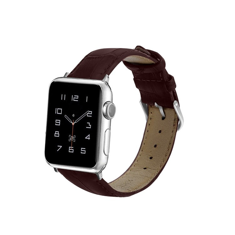 Genuine Leather Metal Buckle Wristwatch Band for Apple Watch Series 10 42mm / 9 8 7 41mm / SE (2023) SE (2022) SE 6 5 4 40mm / 3 2 1 38mm - Brown