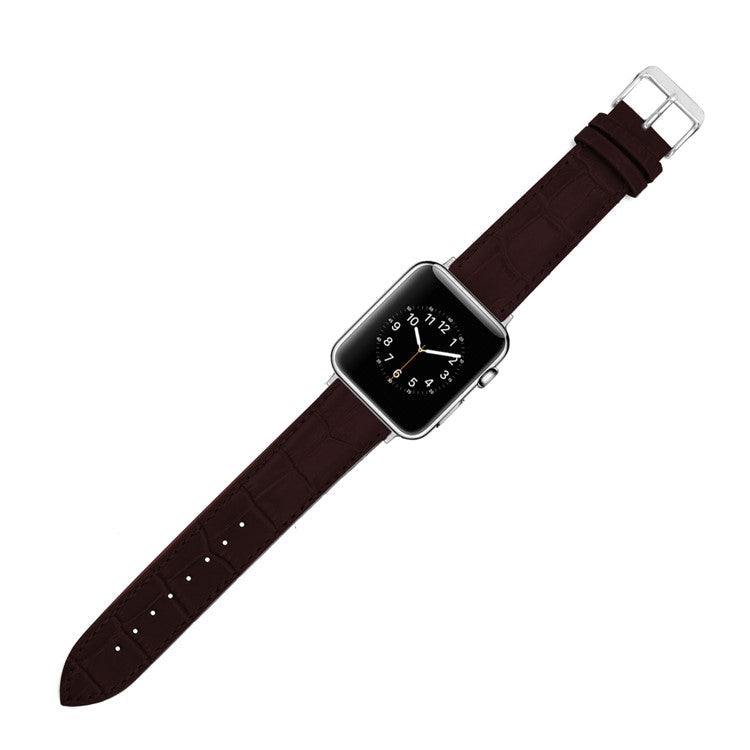Genuine Leather Metal Buckle Wristwatch Band for Apple Watch Series 10 42mm / 9 8 7 41mm / SE (2023) SE (2022) SE 6 5 4 40mm / 3 2 1 38mm - Brown