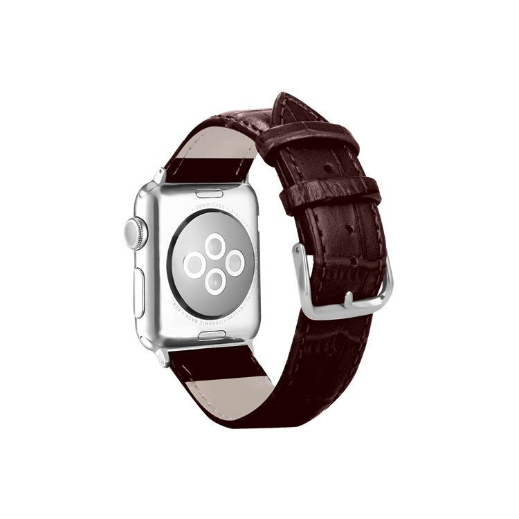 Genuine Leather Metal Buckle Wristwatch Band for Apple Watch Series 10 42mm / 9 8 7 41mm / SE (2023) SE (2022) SE 6 5 4 40mm / 3 2 1 38mm - Brown