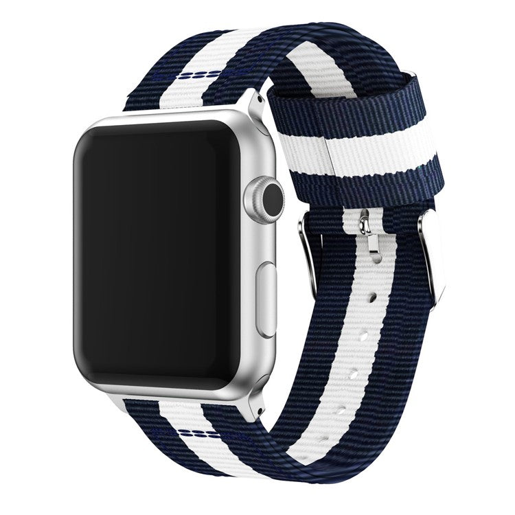 Metal Buckle Woven Nylon Wirstband Strap for Apple Watch Series 10 46mm / Ultra 2 Ultra 49mm / 9 8 7 45mm / SE (2023) SE (2022) SE 6 5 4 44mm / 3 2 1 42mm - Blue / White