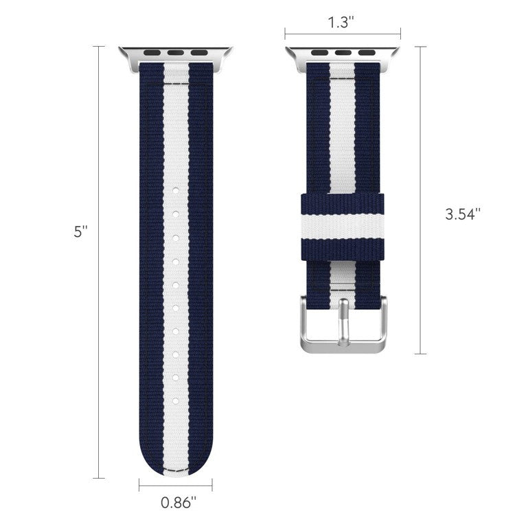 Metal Buckle Woven Nylon Wirstband Strap for Apple Watch Series 10 46mm / Ultra 2 Ultra 49mm / 9 8 7 45mm / SE (2023) SE (2022) SE 6 5 4 44mm / 3 2 1 42mm - Blue / White