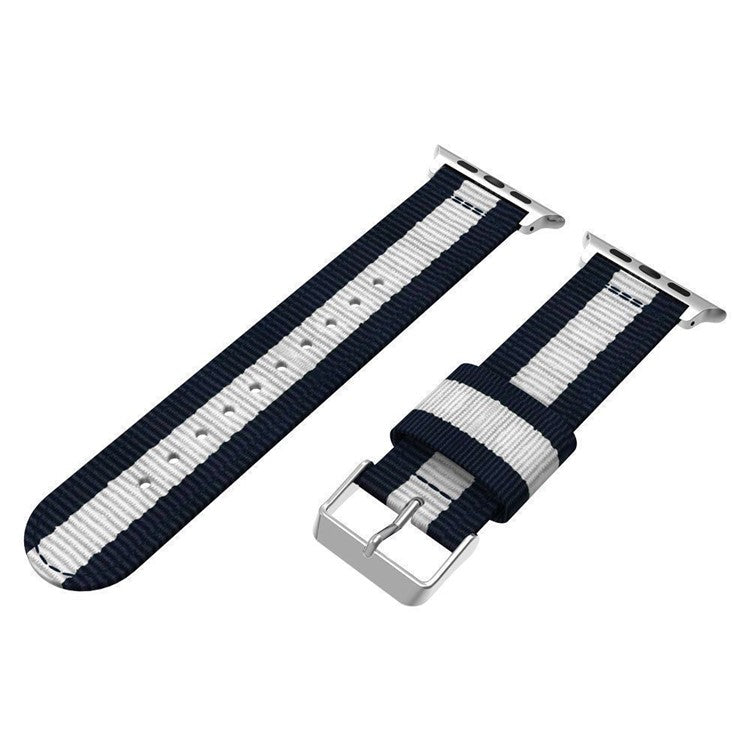 Metal Buckle Woven Nylon Wirstband Strap for Apple Watch Series 10 46mm / Ultra 2 Ultra 49mm / 9 8 7 45mm / SE (2023) SE (2022) SE 6 5 4 44mm / 3 2 1 42mm - Blue / White